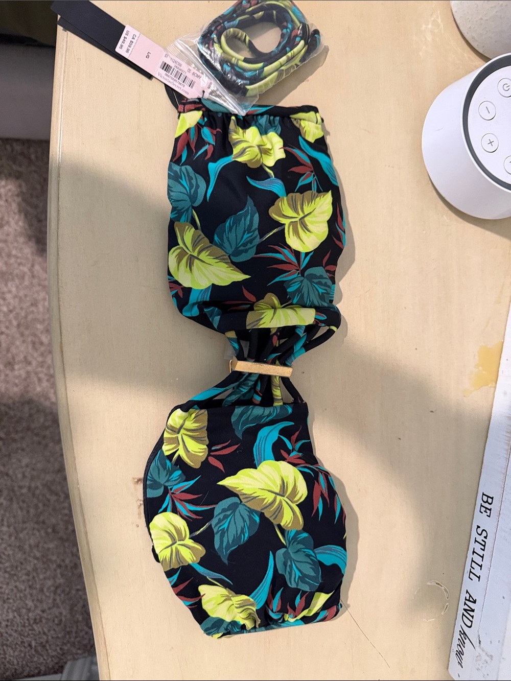 Victoria's Secret Black Floral Kids Headband with Lime and Teal Leaves
